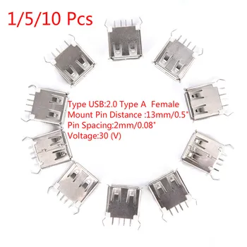 1/5/10 Pcs USB 2.0 Tipo Uma Fêmea Vertical Soquete do Conector de 180 Graus 4 Pinos Conectores Jack 13mm 30V