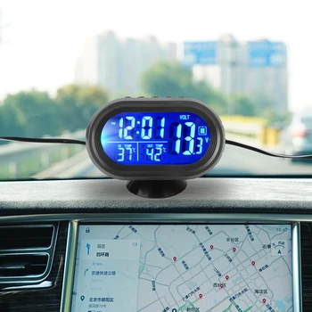 3 em 1 Carro Voltímetro Termômetro Congelar alerta 12V/24V luz de fundo do LCD Digital Noctilucous Relógio Automático Acessórios de decoração