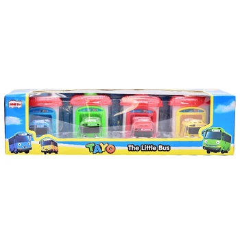 4Pcs / Set Modelo em Escala Pequena Ônibus Crianças em Miniatura de Ônibus Bebê Garagem de Ônibus de Ejeção Impacto de Veículos