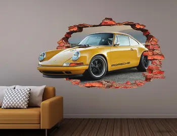 Esporte de Carro 3D de autocolantes de Parede Quebrou - 911 Adesivo de Parede de Vinil de Parede Decoração - Adesivos para parede - Adesivos Efeito 3D