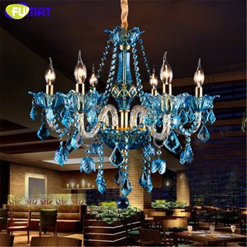 FUMAT Azul Lustre de Cristal Criativo Vela de Cristal de Iluminação da Sala de estar, Restaurante, Bar E14 da Vela Lampe Brilho Luminárias