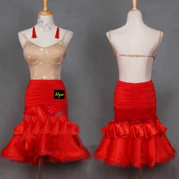 Novo Sexy Dança Latina Traje Mulheres De Moda Original Vermelho Tops+Saia De Senhora Rumba De Salão De Competição De Alta Qualiy Traje B223