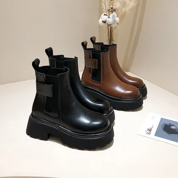 Outono e Inverno as Novas Botas femininas 2023 Estilo Britânico, Ankle Boots de Espessura Inferior a Moda das Mulheres de Arranque de Curta Plataforma Chelsea Boot
