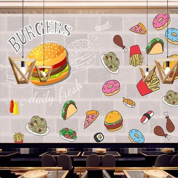 Personalizado de Qualquer Tamanho 3D Parede de Tijolos Pintados à Mão Hamburgo Restaurante Fast-Food de Fundo Mural de Papel De Parede Decoração Tapety