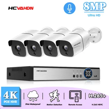 POE Sistema de Câmera de Segurança XMEYE 4K 4CH POE NVR Kit de Rua ao ar livre de CCTV Sistema de Vigilância de Vídeo Kit de 8MP IP Câmera da Bala Conjunto