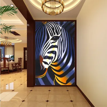 Zebra pintou um grande mural de pintura abstrata moderna pano de fundo hall de entrada de papel de parede tamanho personalizado